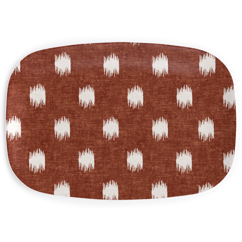 Ikat Polka Dots - Rust Serving Platter, Red, Red