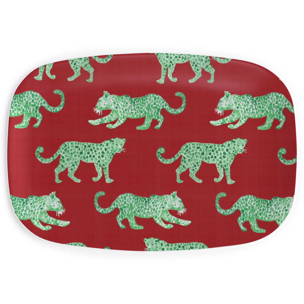 Leopard Parade Serving Platter, Red