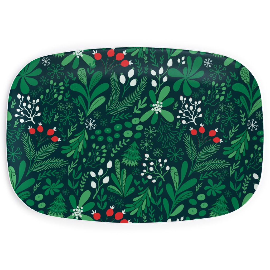 Merry Christmas Botanical - Green Serving Platter, Green