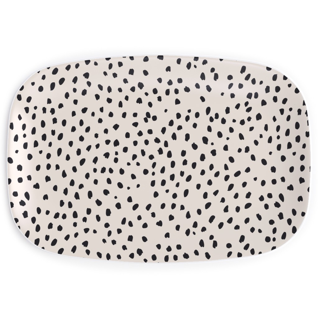 Black Marks - Creamy Beige Serving Platter, Beige, Pearl