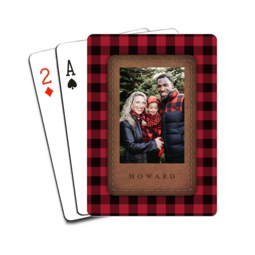 Leather Patch Plaid Playing Cards, Red