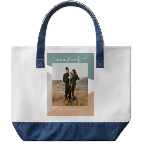 Life Is Beautiful Abstract Large Tote, Navy, Photo Personalization, Large Tote, Blue