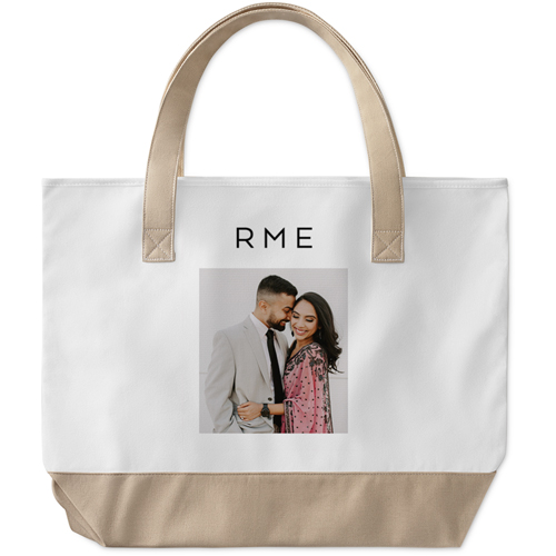 Initials Gallery Of One Large Tote, Beige, Photo Personalization, Large Tote, Multicolor