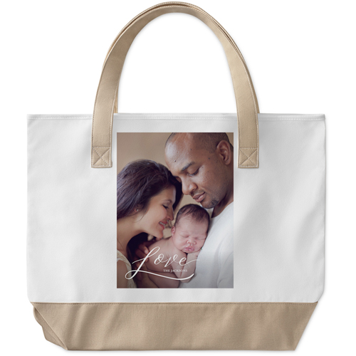 Love Script Large Tote, Beige, Photo Personalization, Large Tote, White, white
