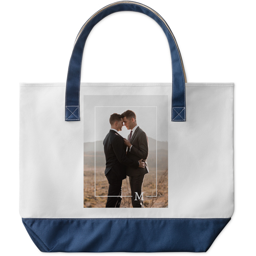 Keyline Monogram Large Tote, Navy, Photo Personalization, Large Tote, White