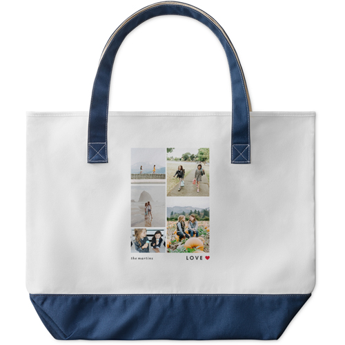 Modern Love Collage Large Tote, Navy, Photo Personalization, Large Tote, White