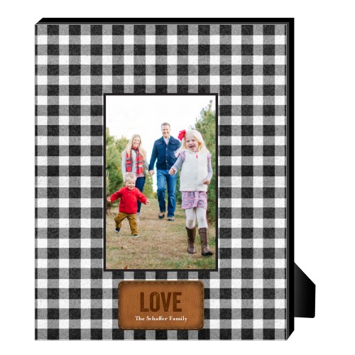 Leather Patch Plaid Personalized Frame, - No photo insert, 8x10, White