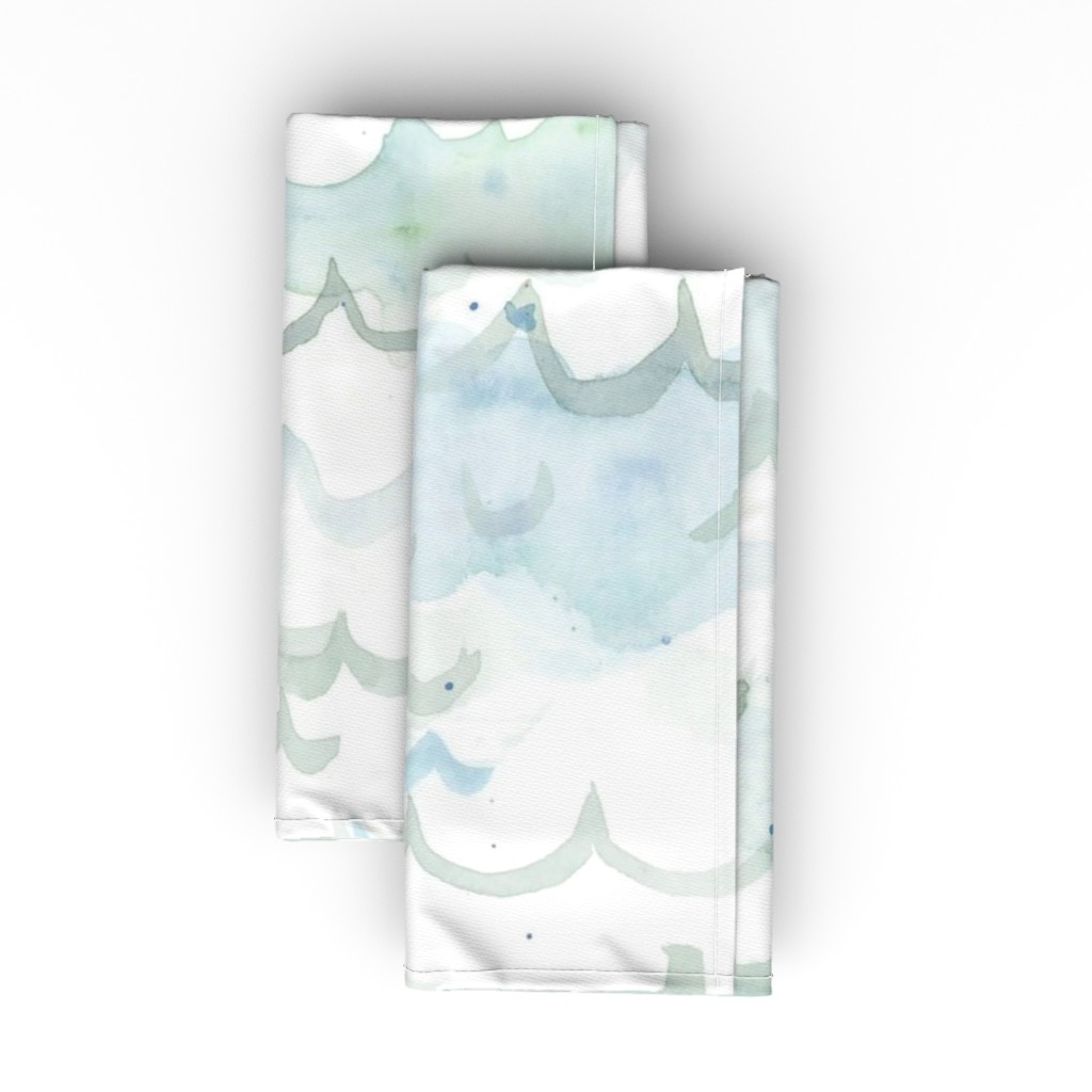 Watercolor Waves - Neutral Cloth Napkin, Longleaf Sateen Grand, Blue