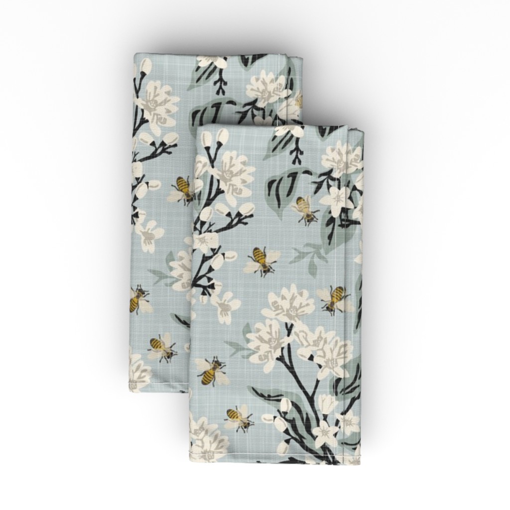 Flowers & Bees Cloth Napkin, Longleaf Sateen Grand, Blue