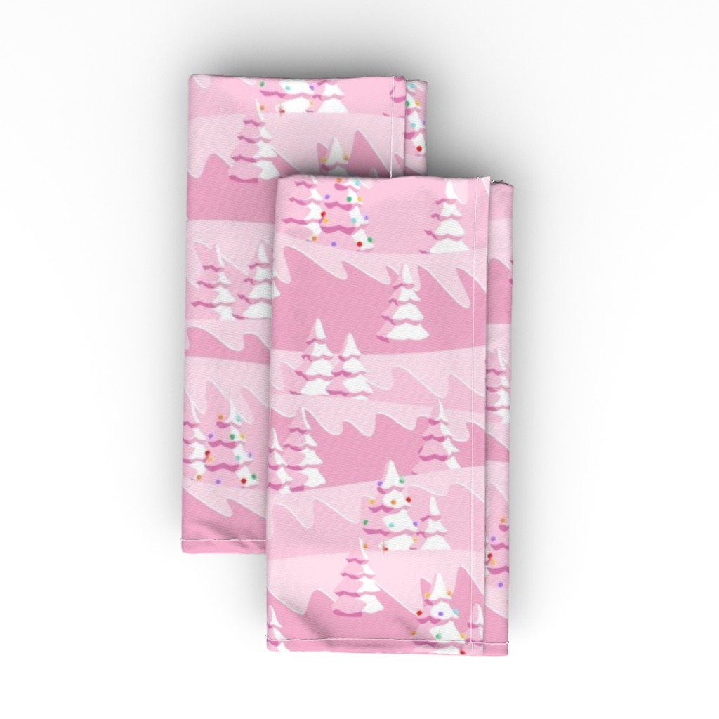 Mid Century Christmas Tree Landscape - Retro Pink Cloth Napkin, Longleaf Sateen Grand, Pink