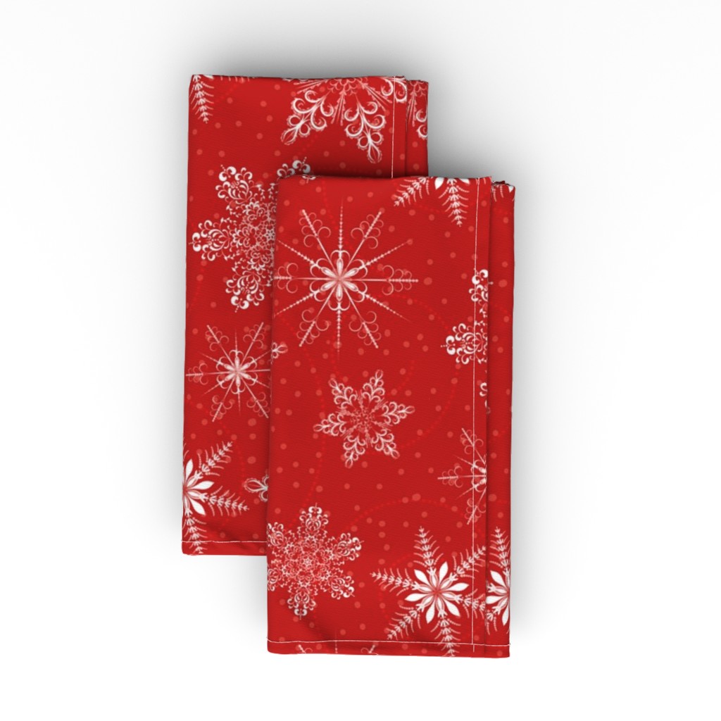 Snowflakes on Red Cloth Napkin, Longleaf Sateen Grand, Red