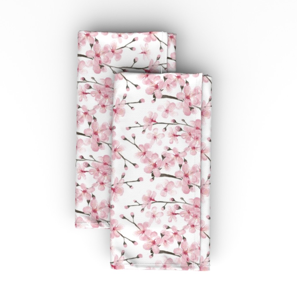 Cherry Blossom Floral - Watercolor Cloth Napkin, Longleaf Sateen Grand, Pink