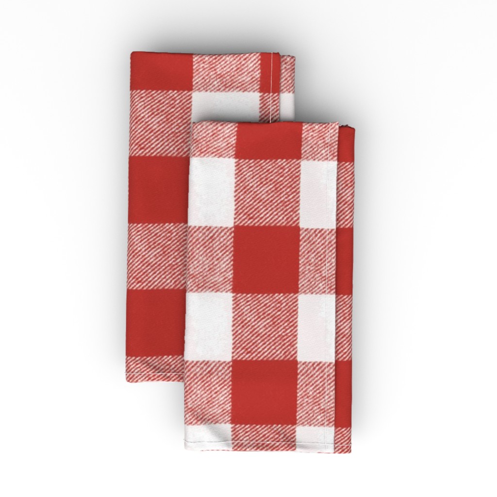 Buffalo Check - Picnic Red Cloth Napkin, Longleaf Sateen Grand, Red