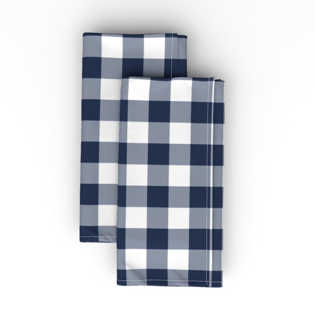 Gingham Check - Navy and White Cloth Napkin, Longleaf Sateen Grand, Blue