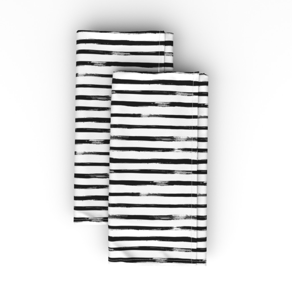 Watercolor Stripes - Black and White Cloth Napkin, Longleaf Sateen Grand, Black