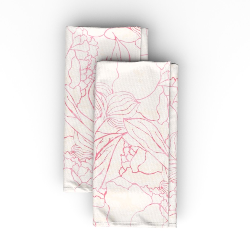 Peonies - Light Pink Cloth Napkin, Longleaf Sateen Grand, Pink