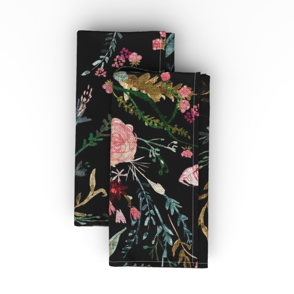 Fable Floral Cloth Napkin, Longleaf Sateen Grand, Black