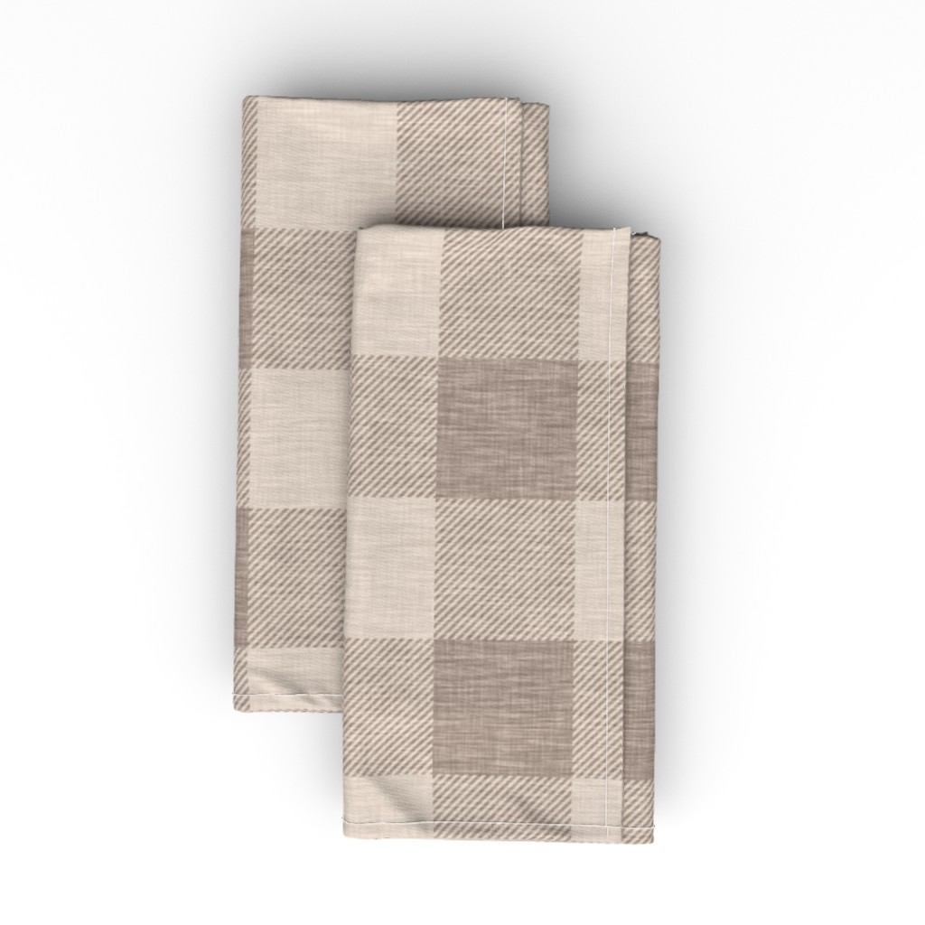 Buffalo Check - Light Brown & Tan Linen Cloth Napkin, Longleaf Sateen Grand, Beige