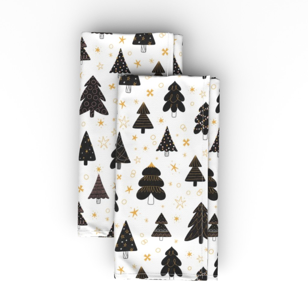 Christmas Trees Pattern - Black Cloth Napkin, Longleaf Sateen Grand, Black