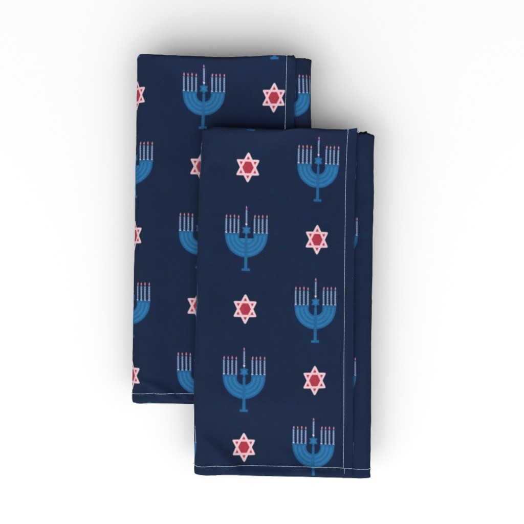 Hanukkah - Navy Cloth Napkin, Longleaf Sateen Grand, Blue