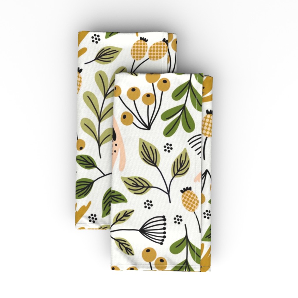 Ditsy Modern Floral - Peach and Yellow Cloth Napkin, Longleaf Sateen Grand, Multicolor