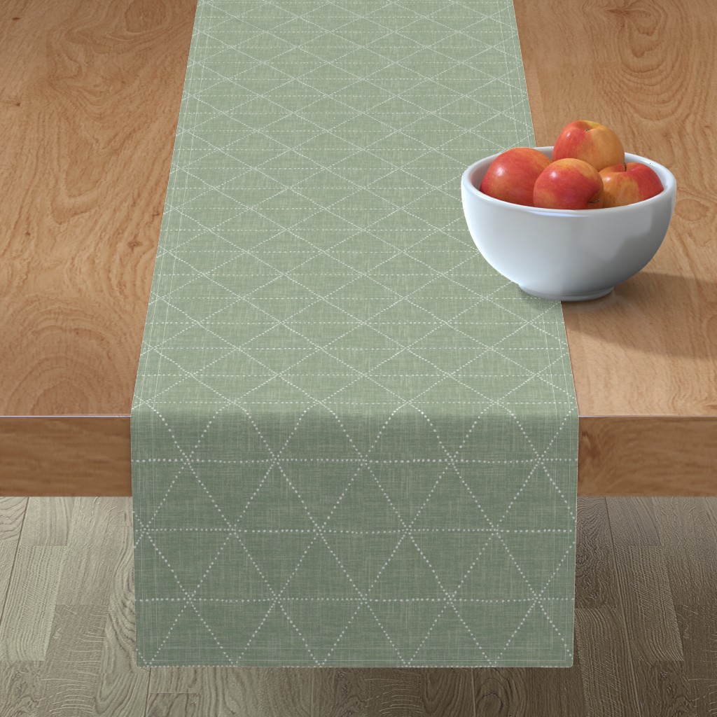 Boho Triangles - Sage Table Runner, 108x16, Green