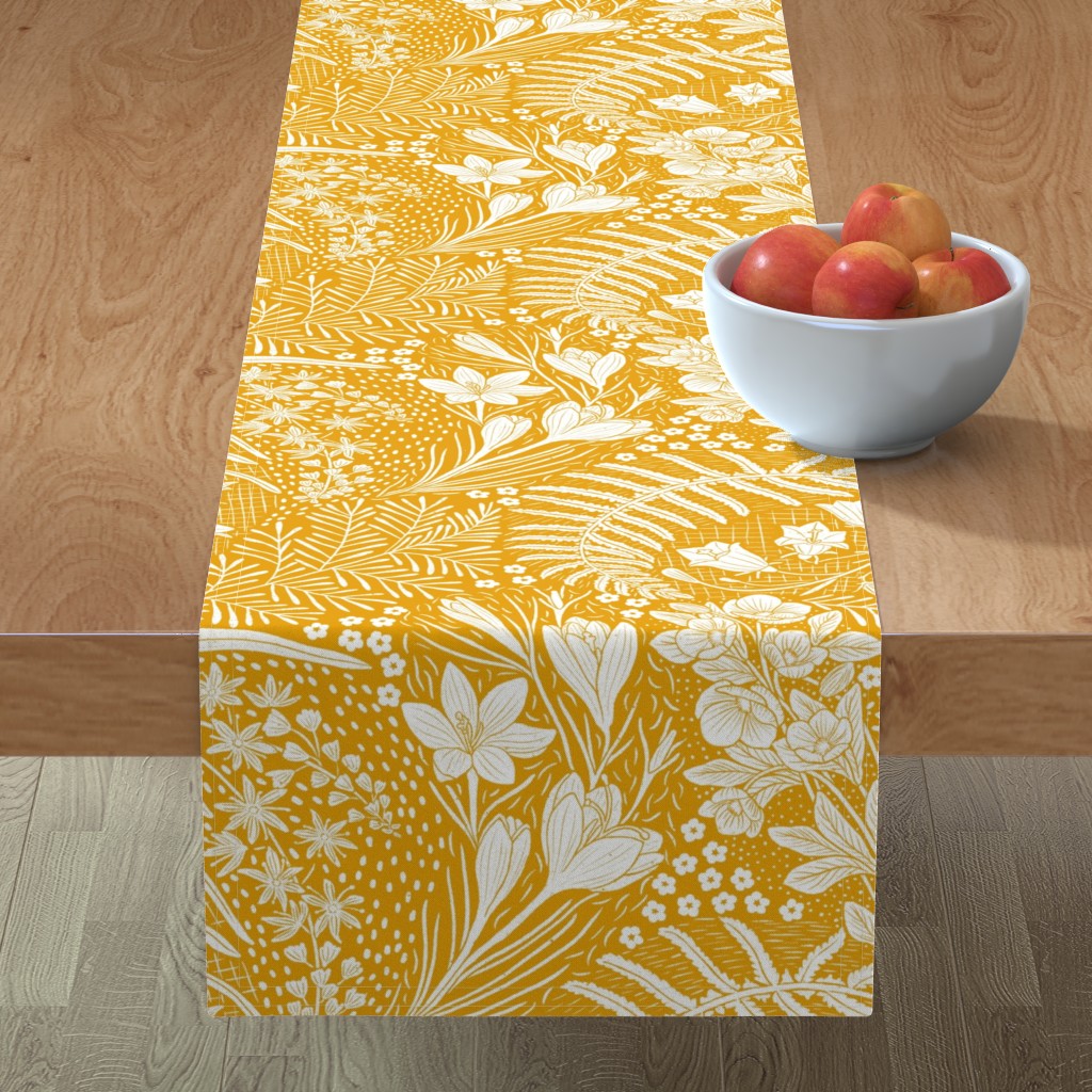 Forest Flowers Reimagined Paisley - Mustard Yellow Table Runner, 108x16, Yellow