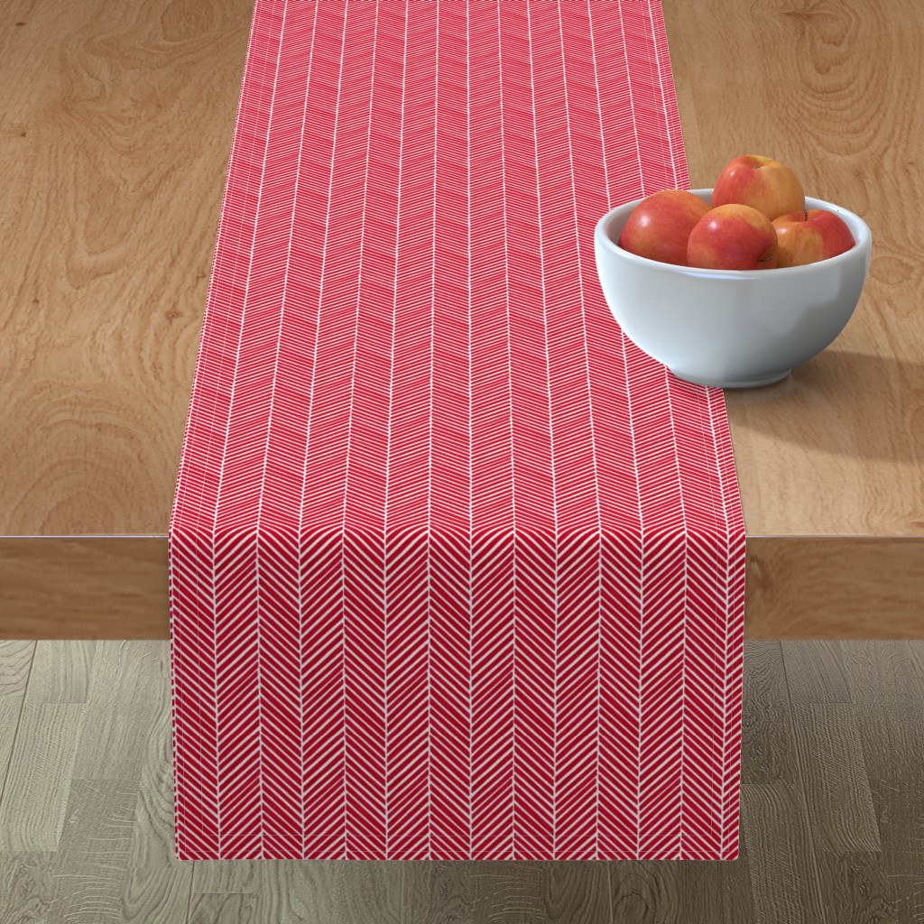 Herringbone - Red & White Table Runner, 108x16, Red