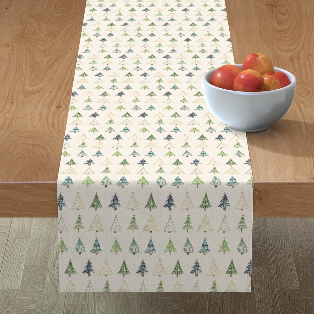 Boho Christmas Trees - Beige Table Runner, 108x16, Beige