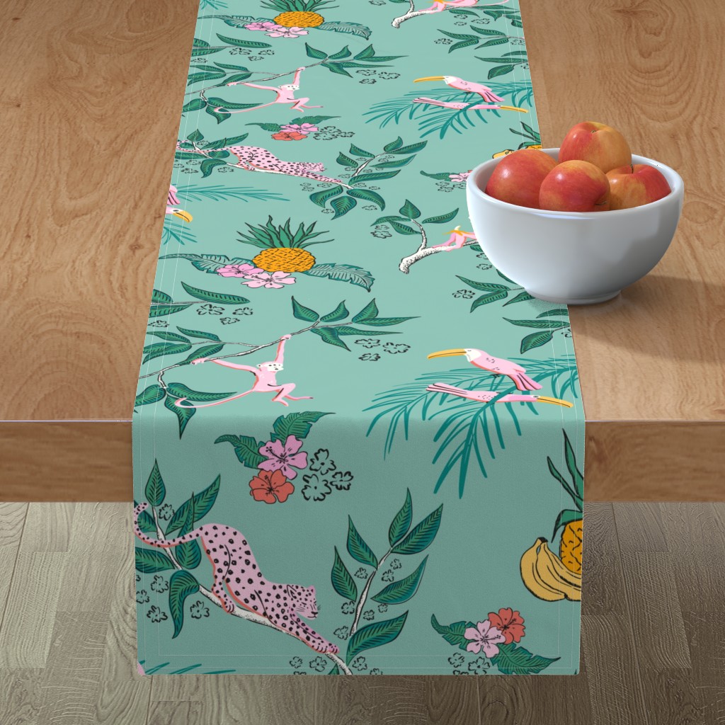 Jungle Toile Table Runner, 108x16, Green