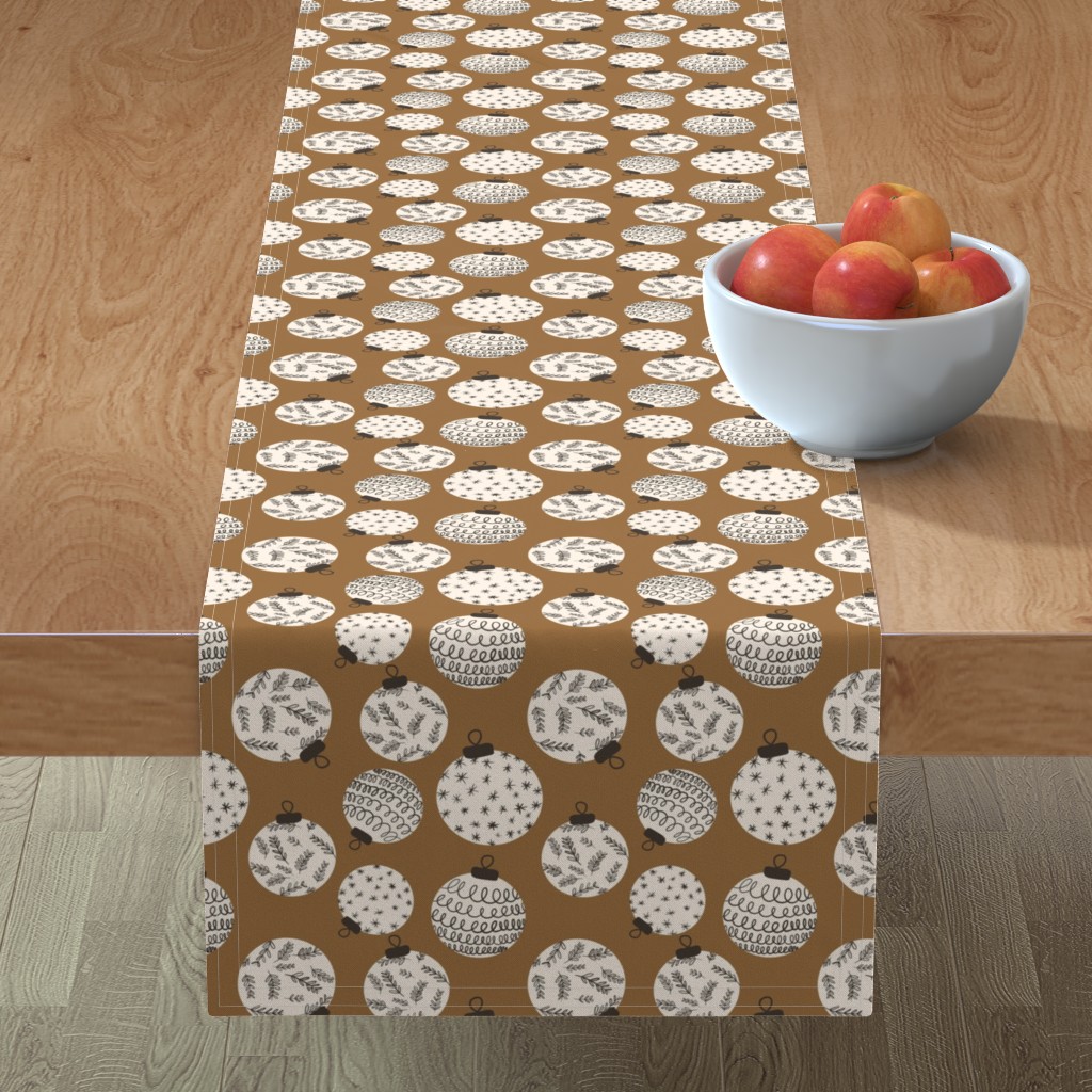 Ornaments on Brown Table Runner, 108x16, Brown