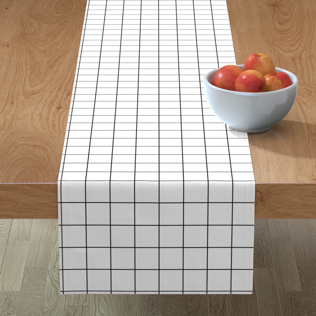 Windowpane Square Grid - Black and White Table Runner, 108x16, White