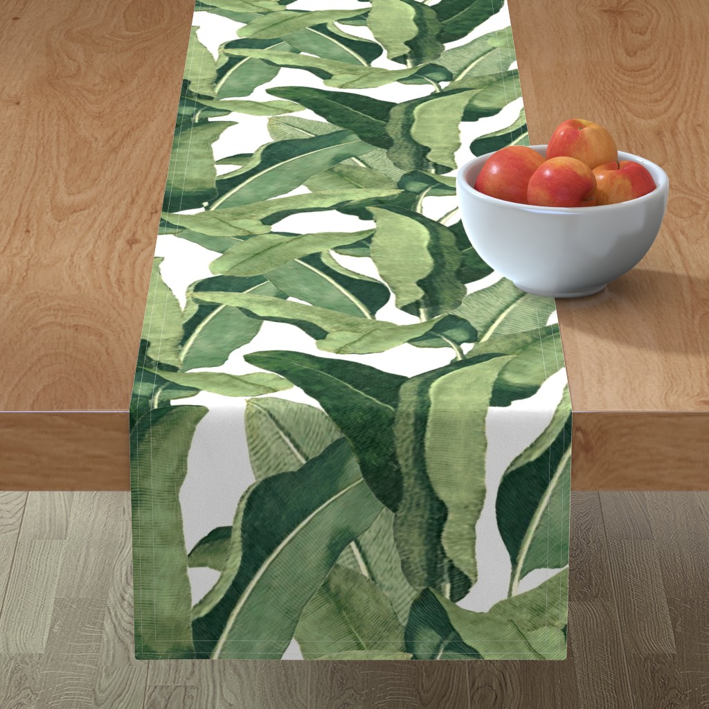 Tropical Leaves - Greens on White Table Runner, 108x16, Green