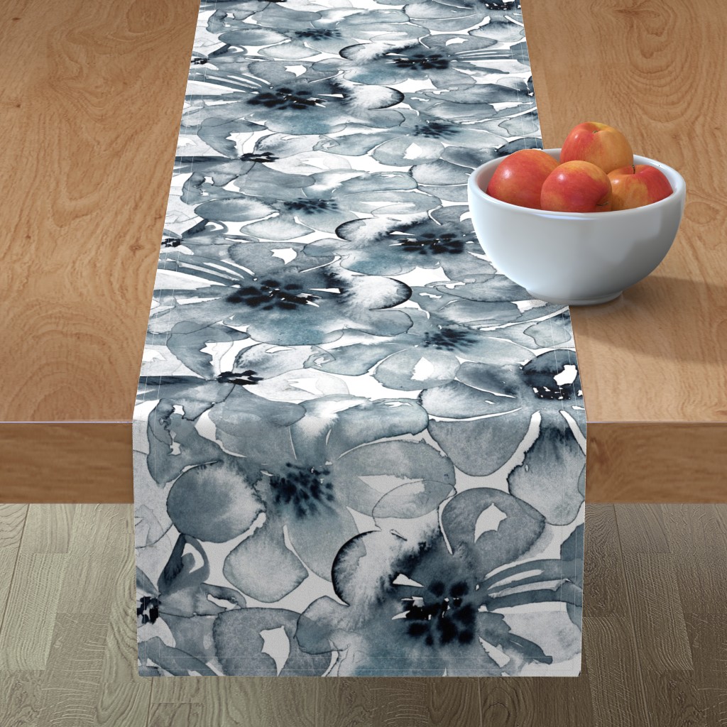 Floral Anemone - Indigo Table Runner, 108x16, Blue
