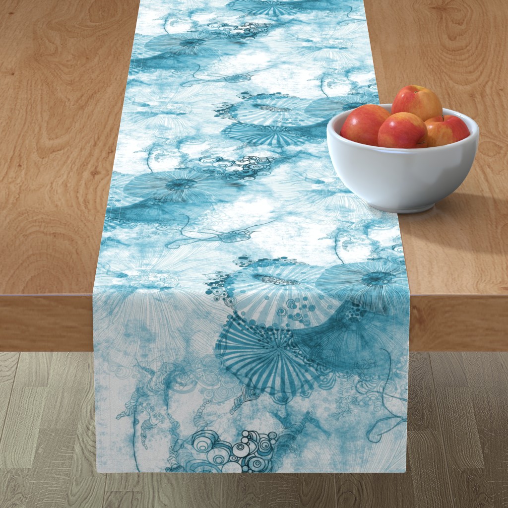 Dreamy Whimsical Watercolor - Blue Table Runner, 108x16, Blue