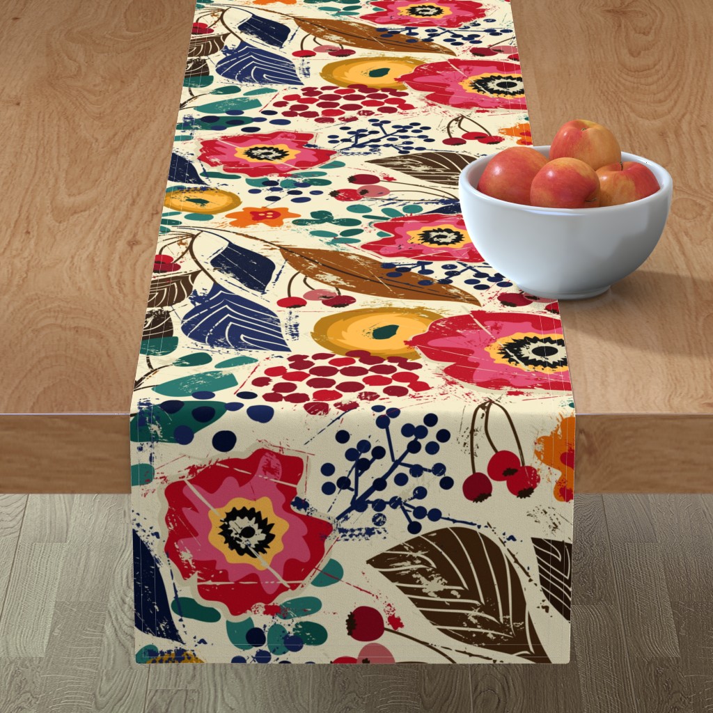 Botanical Woodcut - Multi Table Runner, 108x16, Multicolor