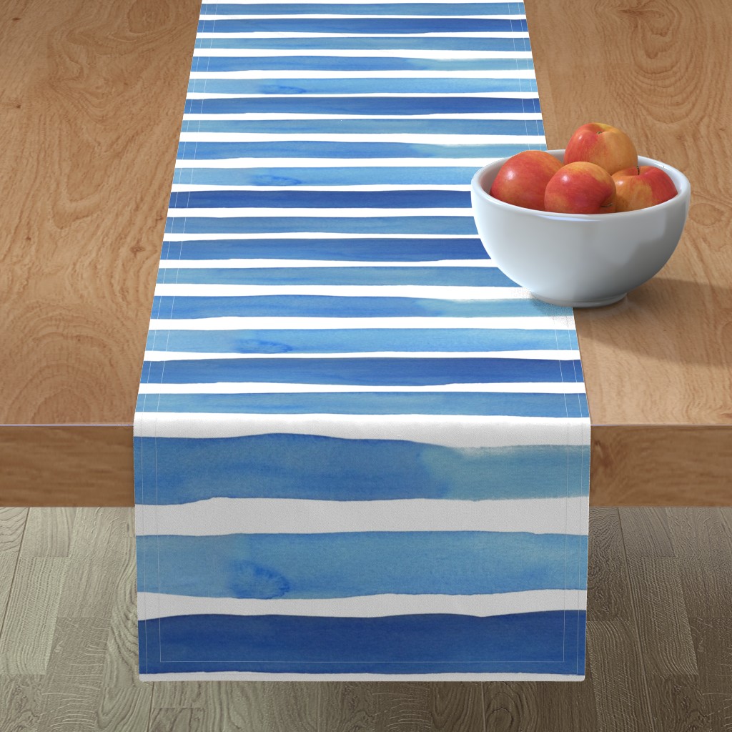 Ella Stripes - Blue Table Runner, 108x16, Blue