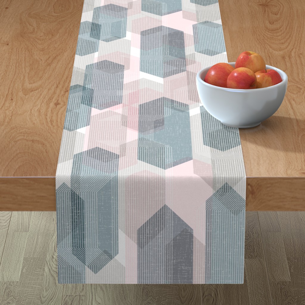 Deco Mod Hex Reflections Table Runner, 72x16, Gray