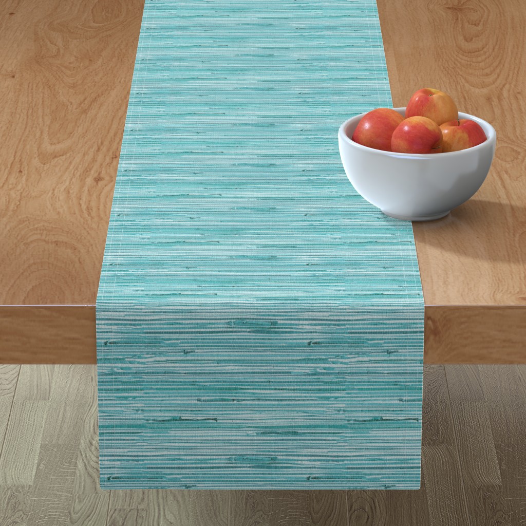 Grasscloth Print - Turquoise Blue Table Runner, 72x16, Blue