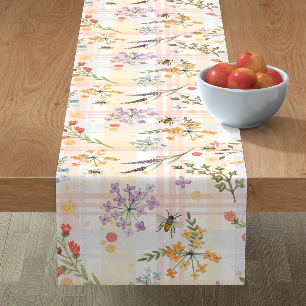 Floral Watercolor Plaid - Multi Table Runner, 72x16, Multicolor