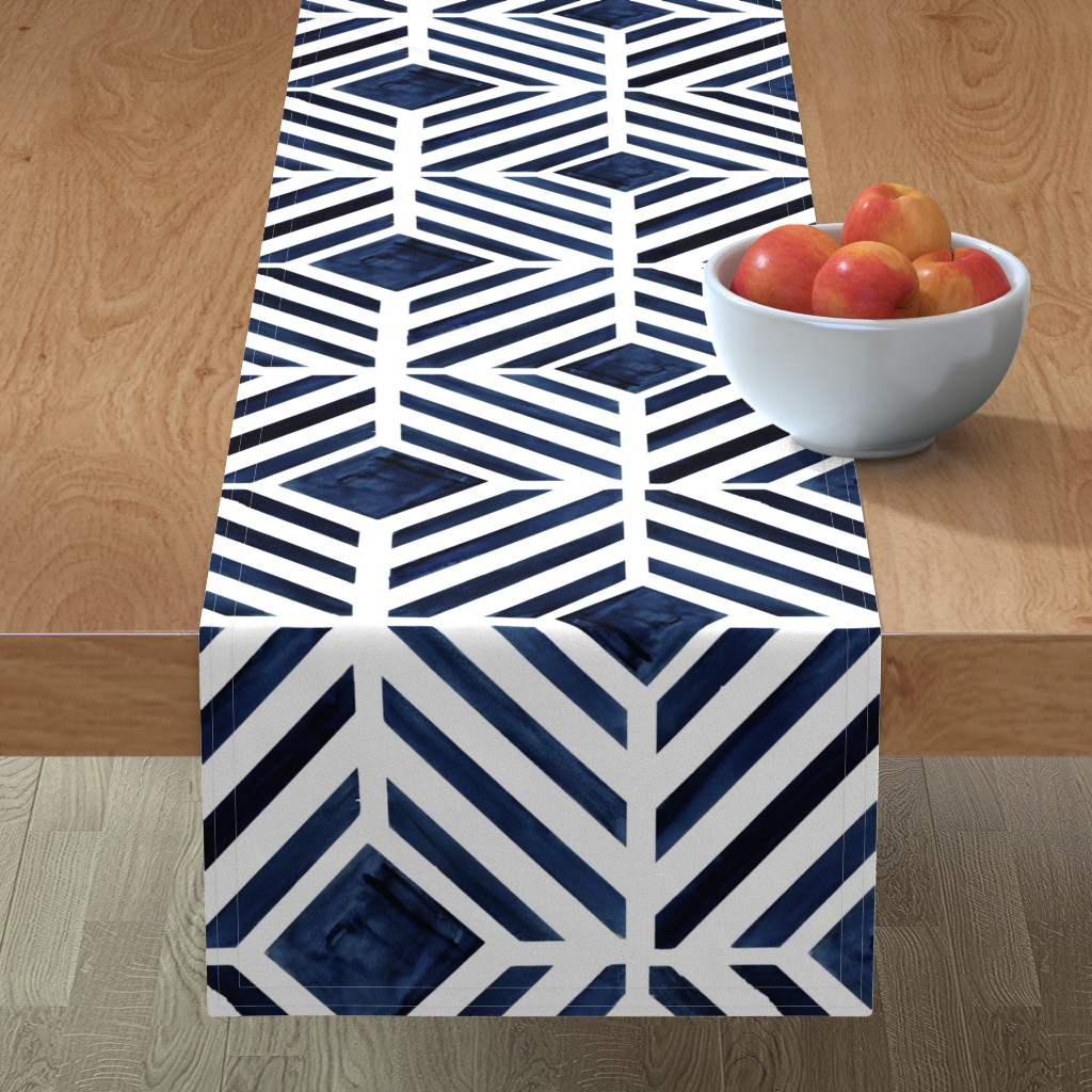 Geo Stripe - Indigo Table Runner, 72x16, Blue