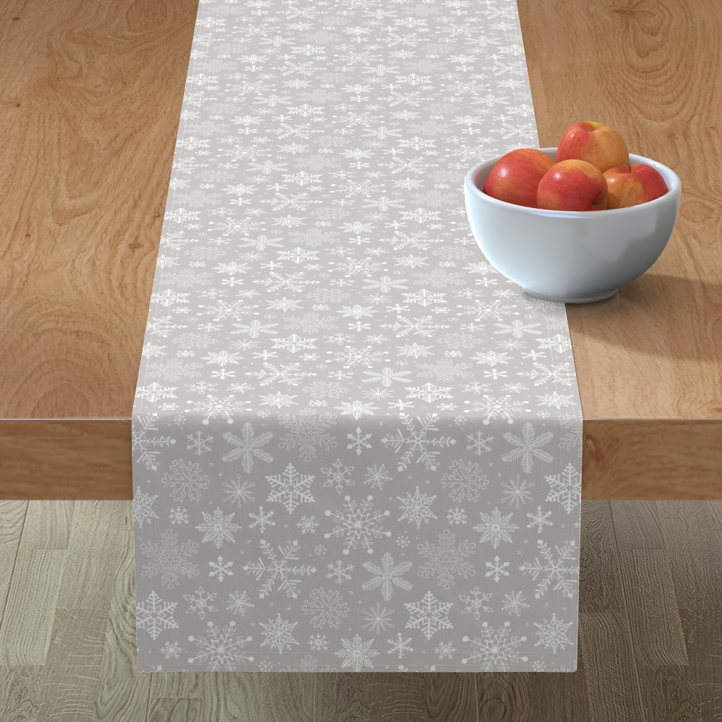 Snowflakes on Gray Table Runner, 72x16, Gray