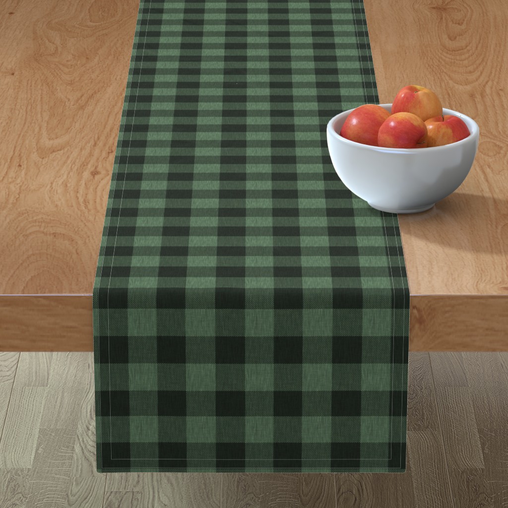 Textured Buffalo Plaid - Dark Green & Black Table Runner, 72x16, Green