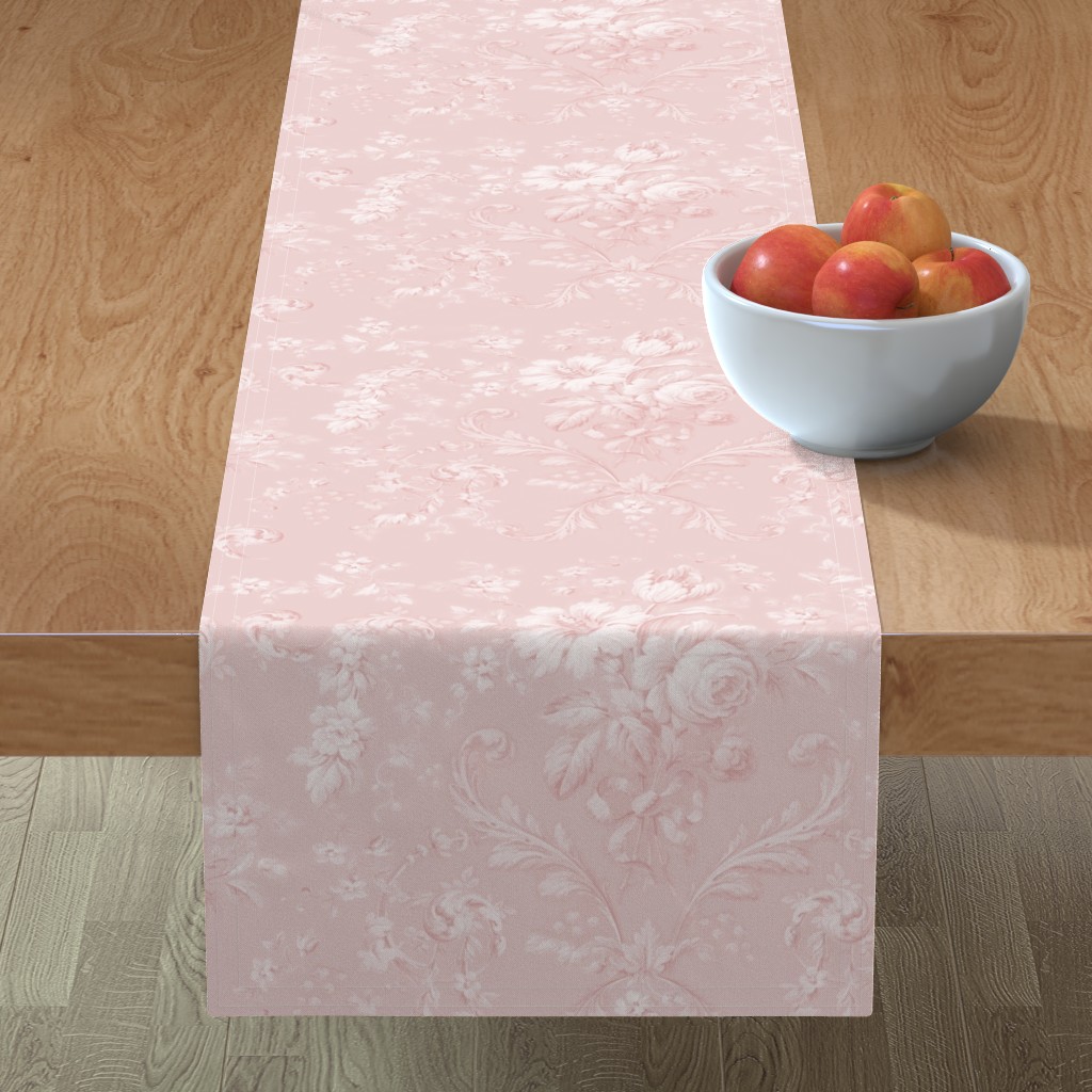 Faded Rococo Peony Table Runner, 72x16, Pink
