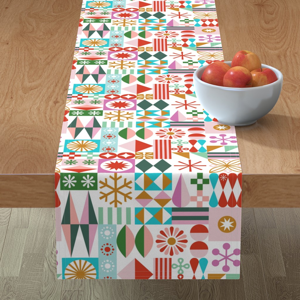 Geometric Grid - Stars, Snowflakes, Stripes, Diamonds Table Runner, 72x16, Multicolor