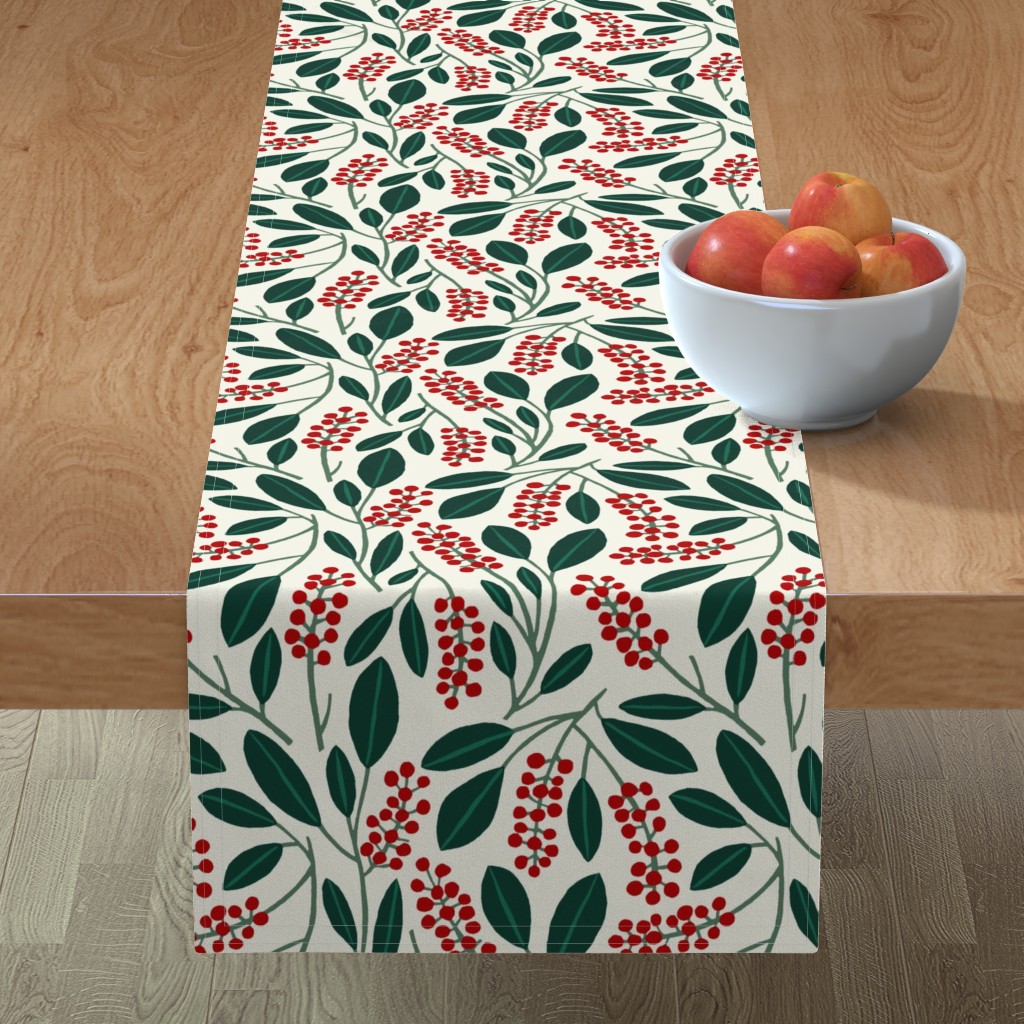 Pokeberry - Red, Green & White Table Runner, 72x16, Multicolor