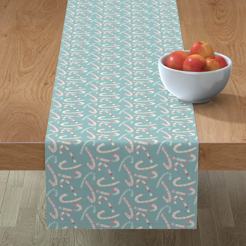 Candy Canes on Frost Table Runner, 90x16, Blue
