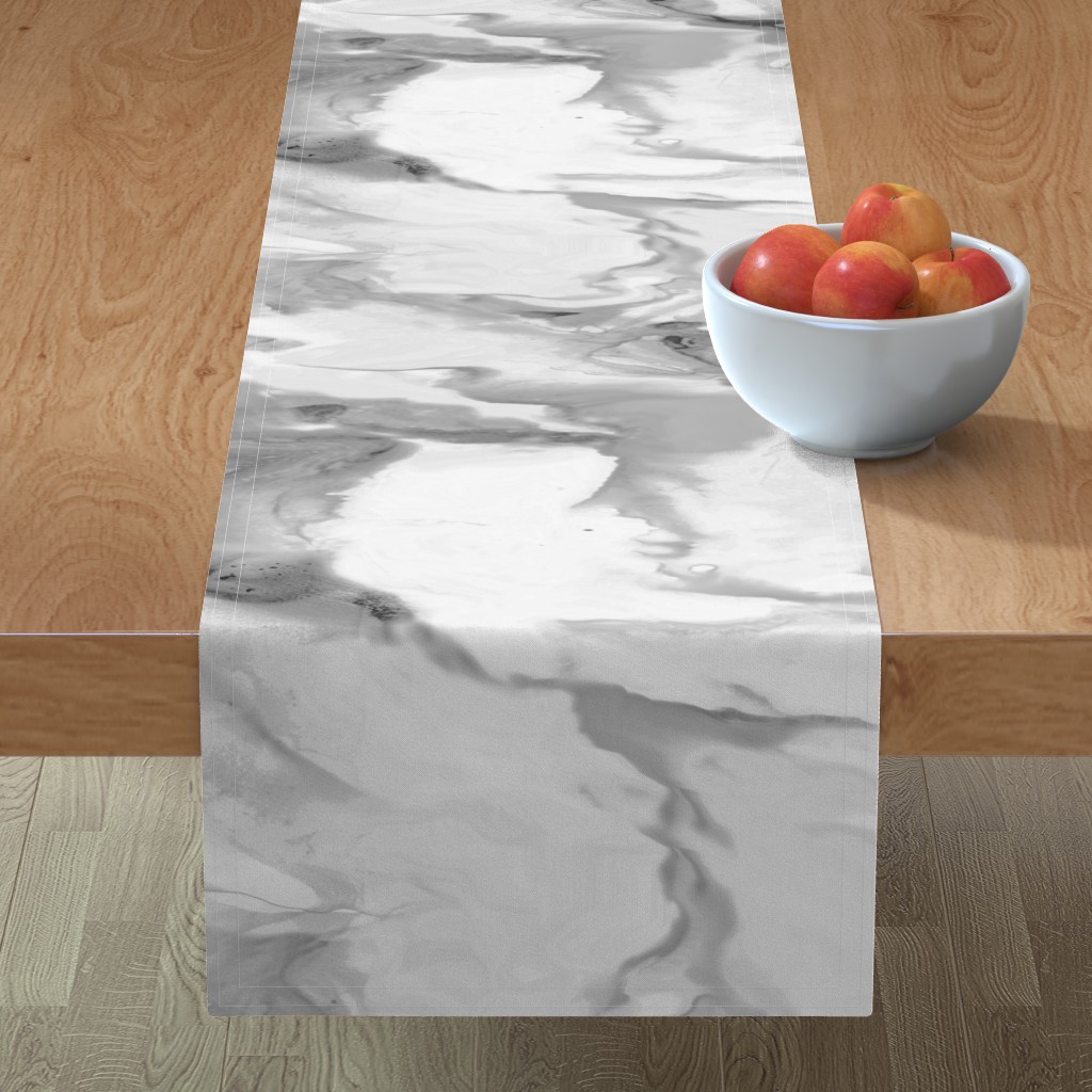 Carerra Marble - Watercolor Table Runner, 90x16, Gray