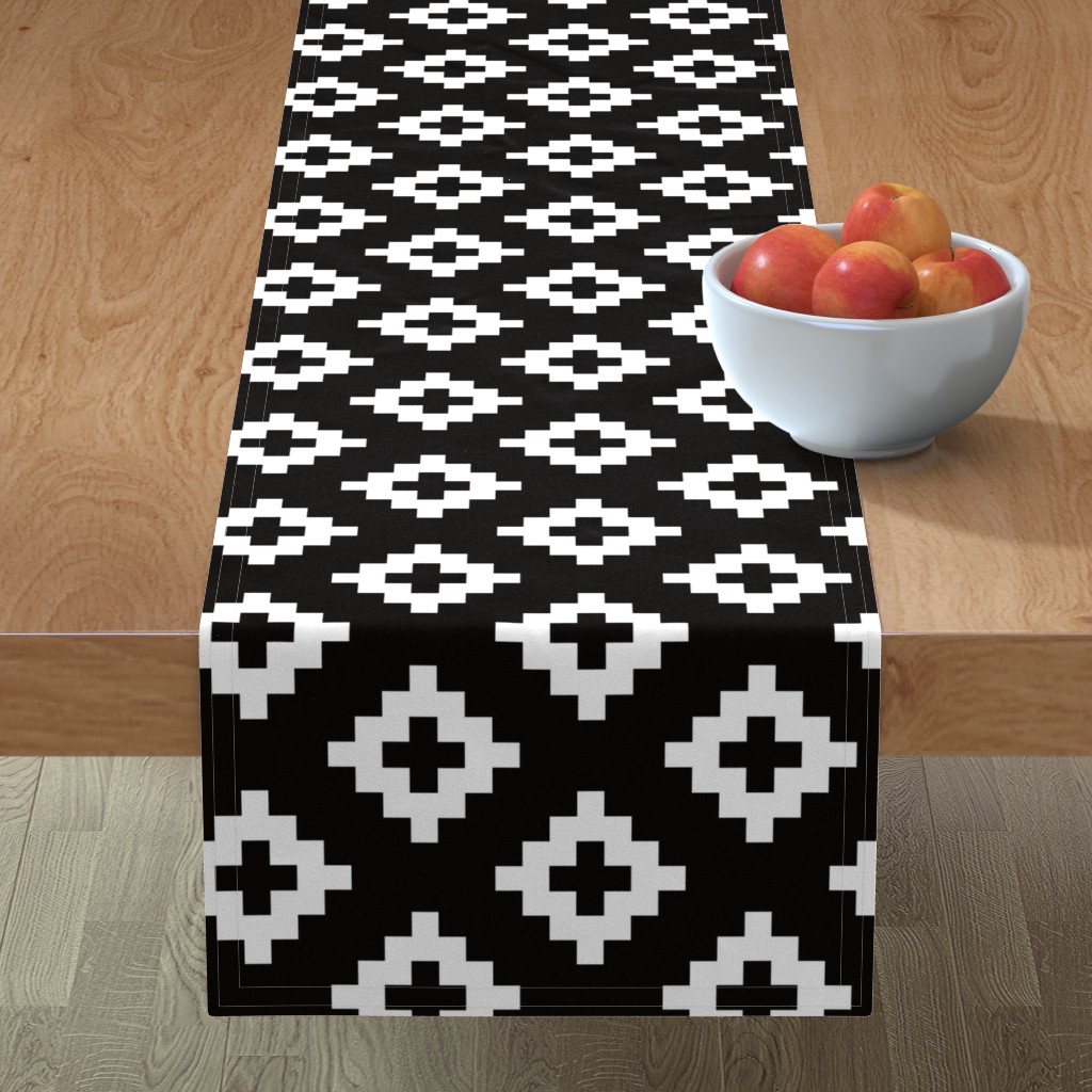 Southwest Sun Elements - Black and White Table Runner, 90x16, Black