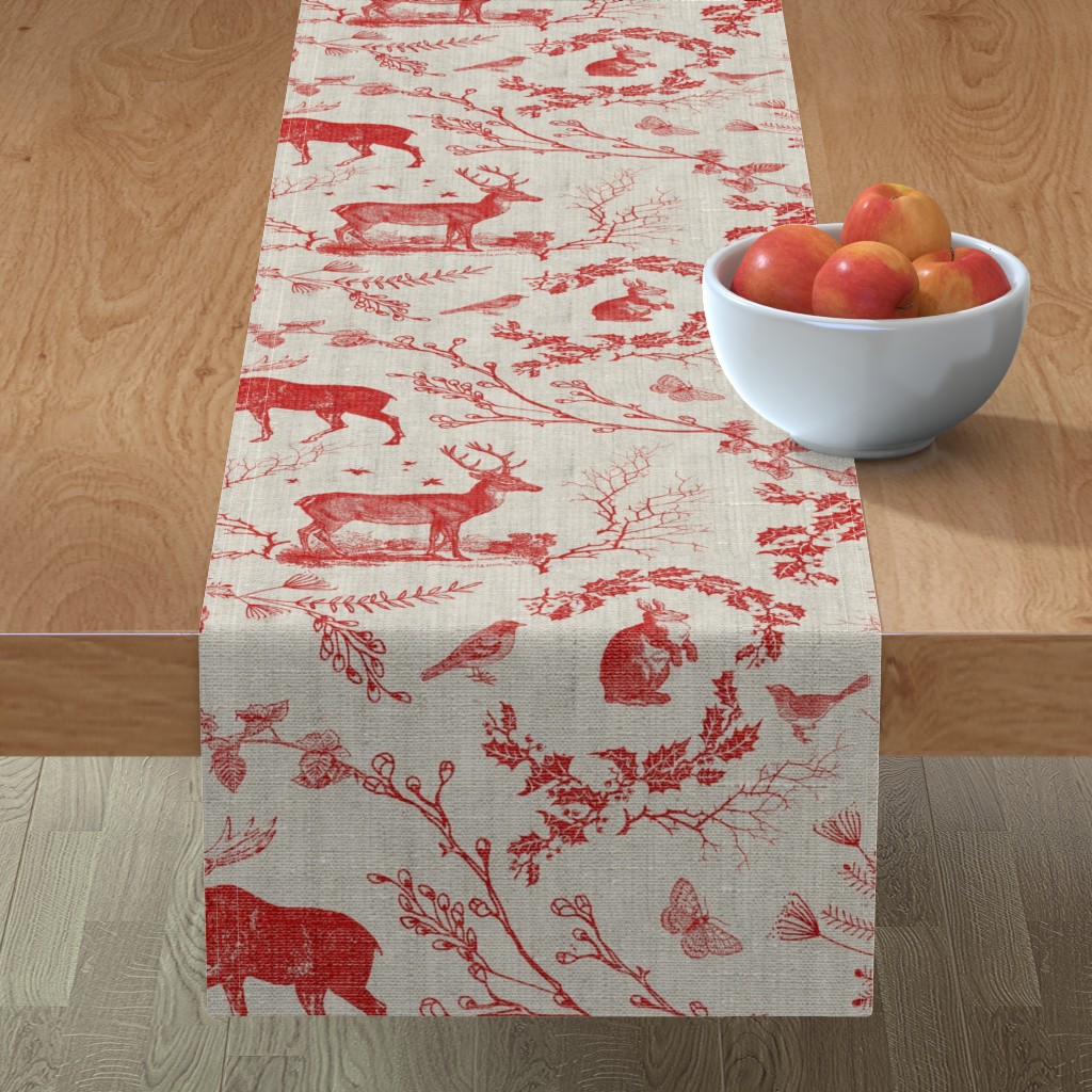 Woodland Winter Toile - Cranberry Table Runner, 90x16, Red